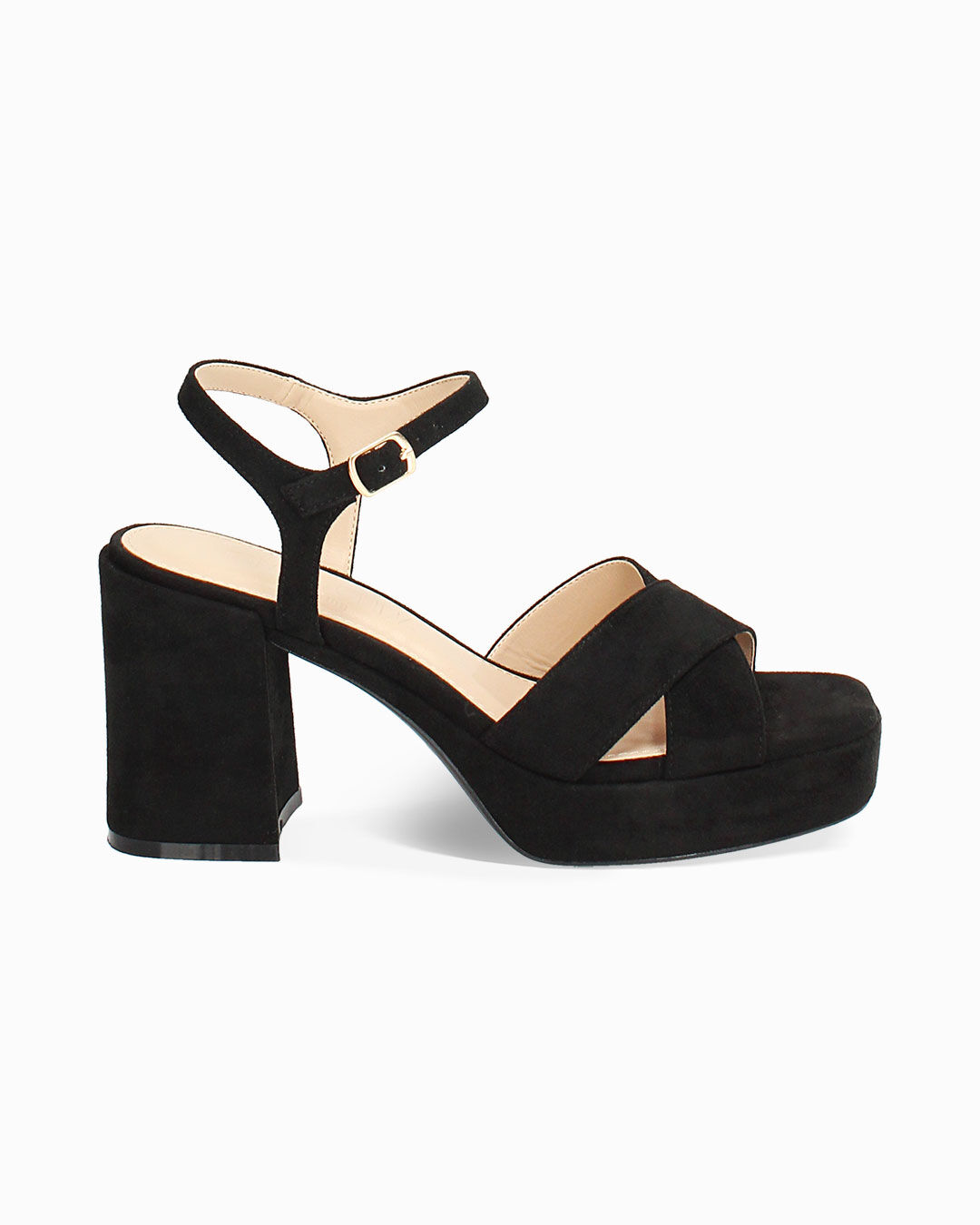 Sandalo donna nero con plateau, tacco largo 8,5 cm