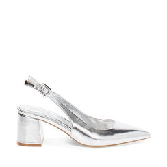 Zapatos de tacón tipo slingback plateados cómodos para mujer, Primadonna, 252121506LMARGE035, 001a