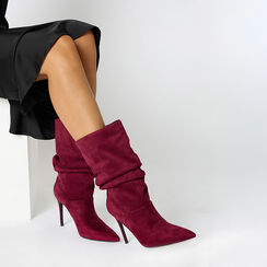 Bottines bordeaux en microfibre avec talon de 10 cm, Primadonna, 262104527MFBORD035, 002a