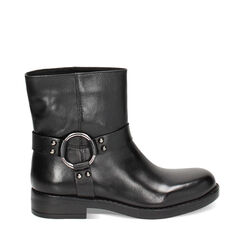 WOMEN SHOES BIKER LEATHER NERO, 23N520969PENERO035, 001a