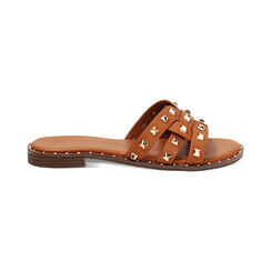 Sandali bassi donna cognac con borchie oro, Primadonna, 254922832EPCOGN035, 001 preview