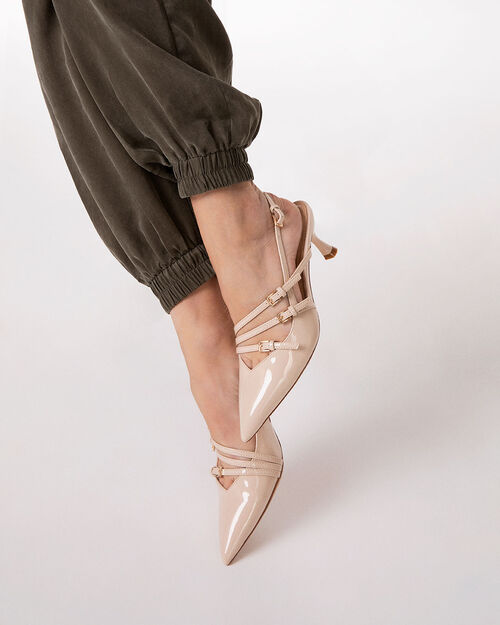 Zapato destalonado beige tac&oacute;n 6 cm, BEIGE