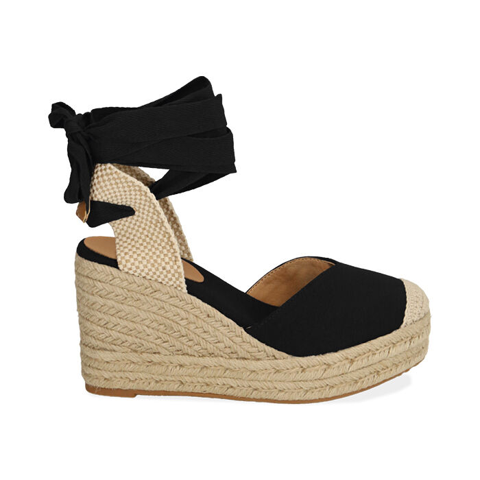 Espadrillas nere in canvas, zeppa 9 cm | Primadonna Collection