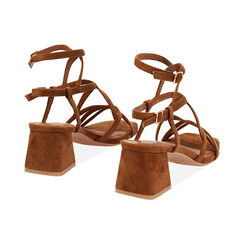 Sandalo donna cognac in microfibra, tacco largo 5,5 cm, Primadonna, 254947147MFCOGN035, 004 preview