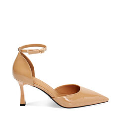 Décolleté open shank camel in vernice, tacco 7,5 cm, Primadonna, 244909202VECAME036, 001a