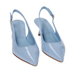 Décolleté slingback celesti in vernice, tacco 5,5 cm, Primadonna, 21M807681VECELE036, 002a