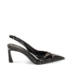 Décolleté slingback nere in vernice, tacco 7,3 cm, 242110603VENERO035, 001a