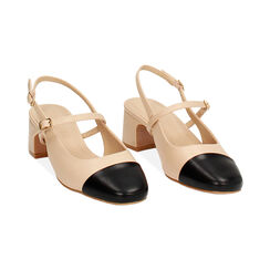Décolleté slingback donna beige-nere, tacco largo 5 cm, Primadonna, 254920718EPBENE035, 003 preview