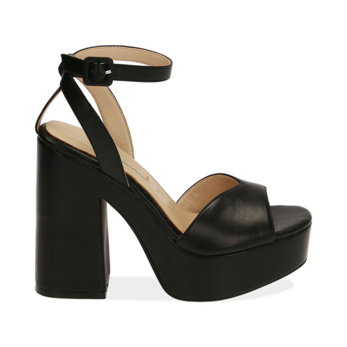 Sandali neri con plateau, tacco 12,5 cm