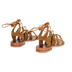 Sandalias bajas de mujer en tono cognac en ante, Primadonna, 25B814004CMCOGN036, 004 preview