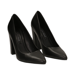 D&eacute;collet&eacute; nere in eco-pelle a punta, tacco a colonna 10 cm , 