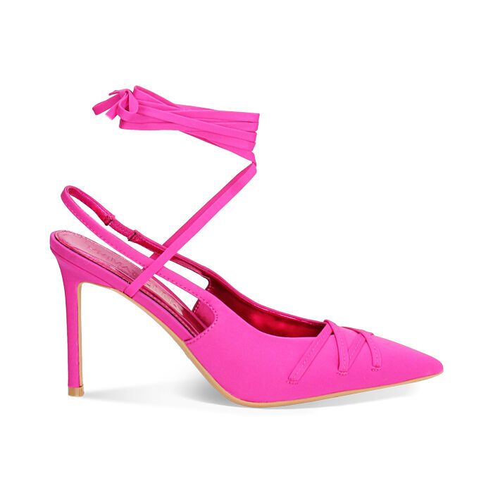 Décolleté slingback donna fucsia con lacci, tacco 9,5 cm, Primadonna, 252156420LYFUCS035