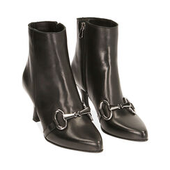 Demi-bottes en cuir noir, talon de 8 cm, Soldes, 18L650051PENERO035, 002 preview