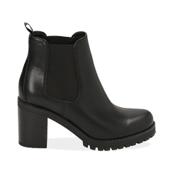 Chelsea boots neri in eco-pelle, tacco 8 cm , Scarpe, 140637851EPNERO036, 001 preview