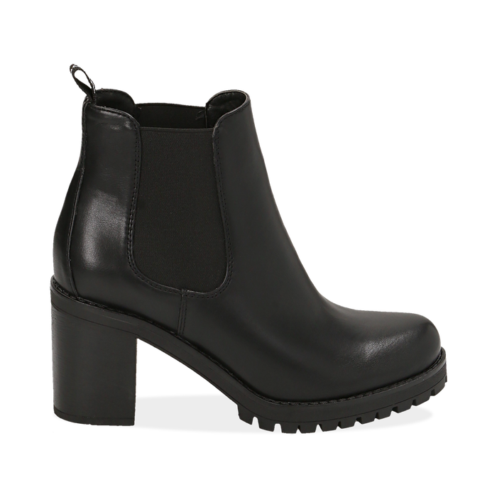 Chelsea boots neri in eco-pelle, tacco 8 cm , Scarpe, 140637851EPNERO036