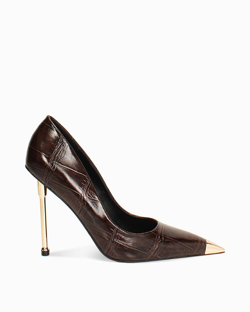 D&eacute;collet&eacute; stampa cocco testa di moro con tacco 11 cm, DK BROWN