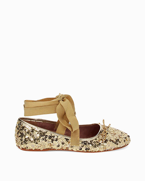 Ballerine lace-up oro con paillettes, GOLD
