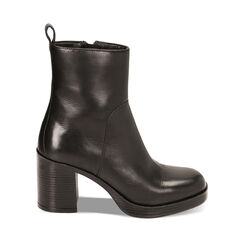 Bottines noires en cuir, talon de 8,4 cm, 22B814401PENERO035, 001a