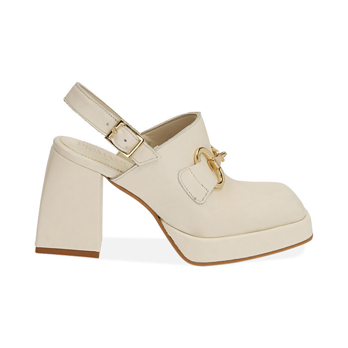 Sabot panna in pelle, tacco 9 cm , Primadonna, 19L640071PEPANN035