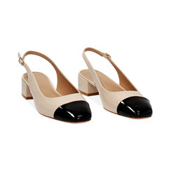 Décolleté slingback donna beige-nere basse in vernice, tacco 4 cm, Primadonna, 254962707VEBENE035, 003 preview
