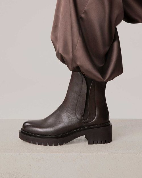 Stivaletti beatles testa di moro tacco 5,7 cm, DK BROWN