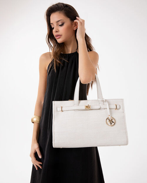 Borsa a mano panna con tracolla removibile, CREAM