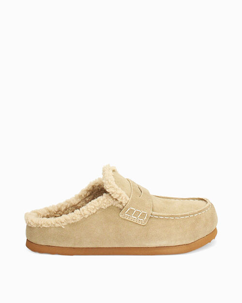 Women's taupe suede slippers, TAUPE