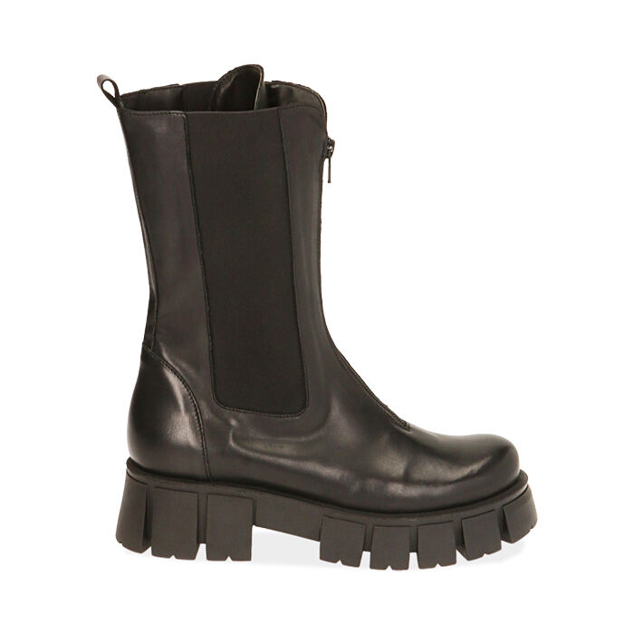 Chelsea boots neri in pelle, tacco 5 cm | Primadonna Collection