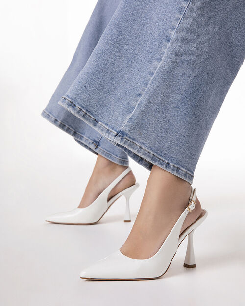 Zapato destalonado blanco tac&oacute;n 9,5 cm, WHITE
