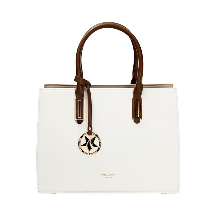 Borsa a mano donna bianca con manici cognac, Primadonna, 255701050EPBIANUNI