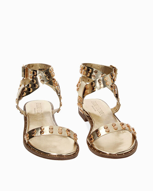 Sandali bassi oro in laminato, con borchie, GOLD