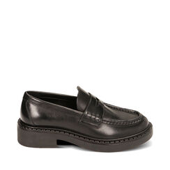 Mocassins noirs à plate-forme en cuir, Primadonna, 22B811207PENERO035, 001a
