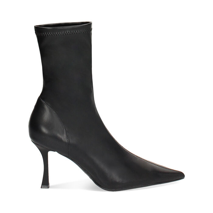 Tronchetto nero elasticizzato, tacco 8 cm, Primadonna, 242136301EPNERO037