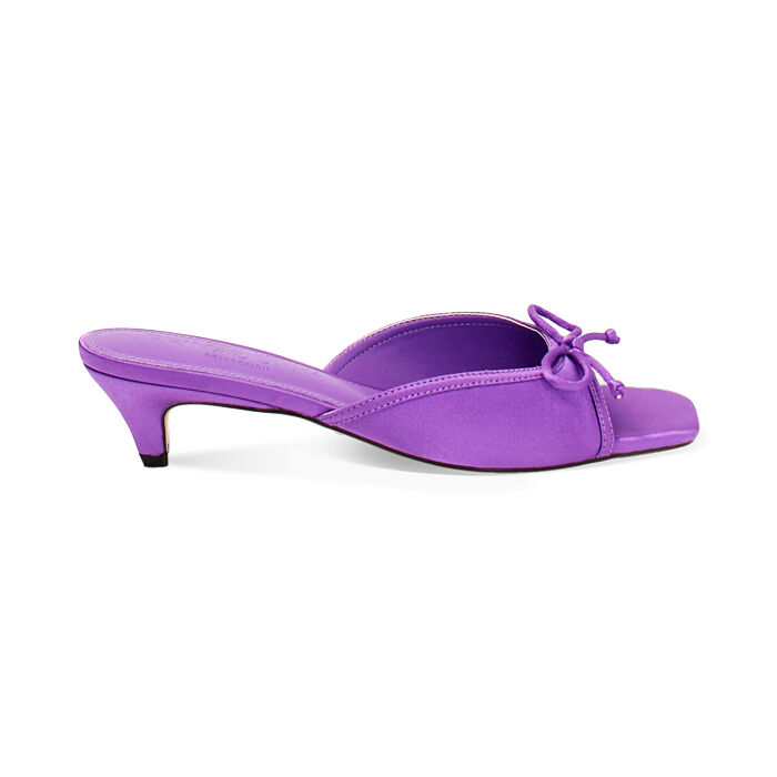 Mules open toe donna viola in raso, tacco 4 cm, Primadonna, 254927801RSVIOL035