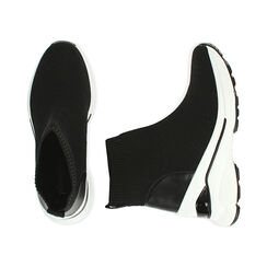 Chaussures à enfiler noires en tissu, semelle compensée 8,5 cm , Soldés, 182817930TSNERO040, 003 preview
