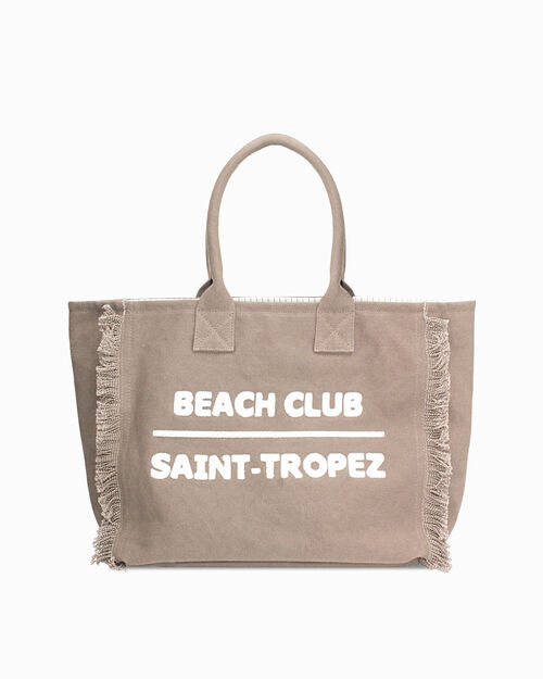 Borsa canvas beige a spalla, BEIGE