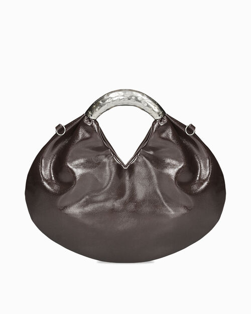 Mini bag marr&oacute;n oscuro brillante con correa removible, DK BROWN