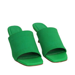 Mules verdi in lycra, tacco 6,5 cm , 192711508LYVERD036, 002a