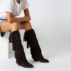 Bottes en daim brun foncé avec talon de 7,2 cm, Primadonna, 26B800512CMMORO035, 002 preview