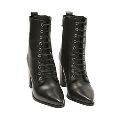 Ankle boots neri in pelle, tacco 9 cm , SALDI, 18L601672PENERO035, 002a
