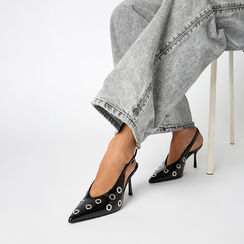 Décolleté slingback nere con oblò, tacco 8 cm, Primadonna, 26N195043EUNERO036, 002 preview