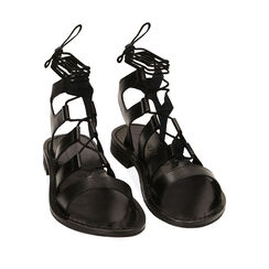 Sandales plates noires en cuir, Fin de Collection, 23B814004PENERO037, 002a