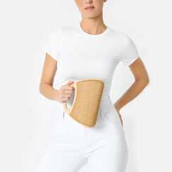 Mini bag donna camel in raffia con manico in legno, Primadonna, 251124099RFCAMEUNI, 002a
