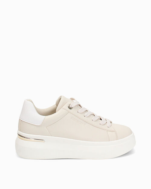 Sneakers beige con tacco 5,5 cm, BEIGE