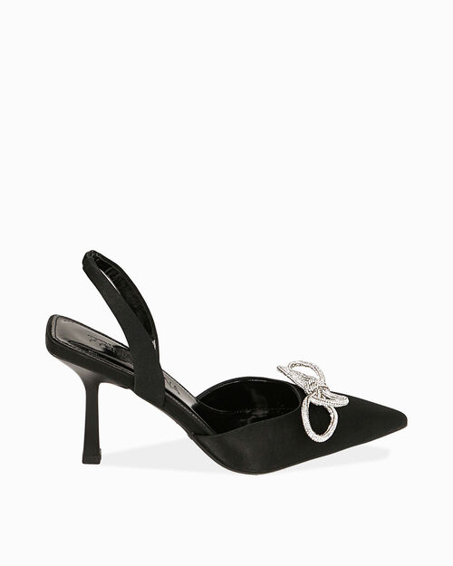 D&eacute;collet&eacute; slingback gioiello nere, tacco 8,5 cm, BLACK