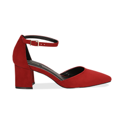 Décolleté bordeaux in microfibra con cinturino, tacco 6 cm ,