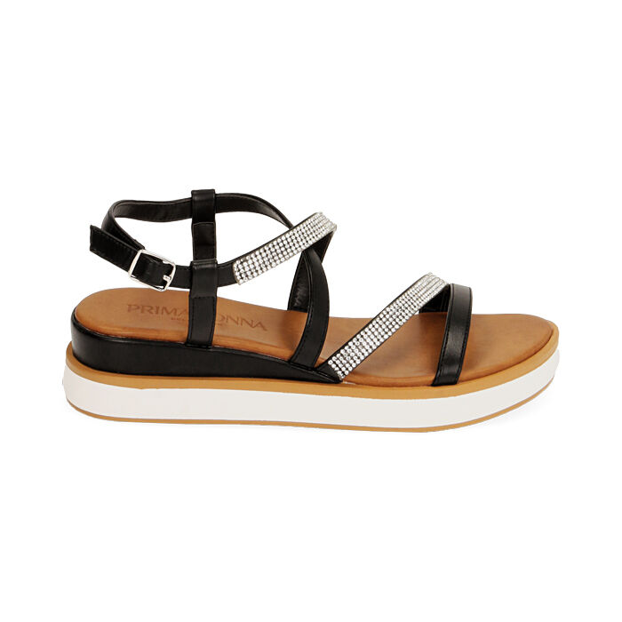 Sandalias mujer negro, cuña 4,5 cm | Primadonna Collection