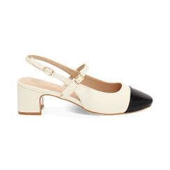 Décolleté slingback donna panna-nere, tacco largo 5 cm, Primadonna, 254920718EPPANE035, 001 preview