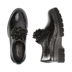 Chaussures à lacets noires imprimé croco, semelle compensée 5 cm , Soldés, 180685981CCNERO036, 003 preview
