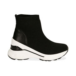 Chaussures à enfiler noires en tissu, semelle compensée 8,5 cm , Soldés, 182817930TSNERO040, 001 preview